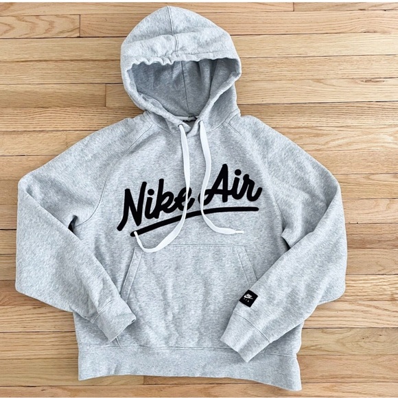 NIKE AIR Hoodie Women’s Medium Gray Sweatshirt Pullover Spell Out Logo. Size M - Picture 3 of 9
